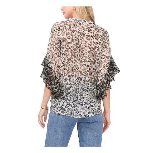 VINCE CAMUTO Womens Ivory Button Closure Curved Hem 3/4 Sleeve Split Top S - Picture 2 of 4